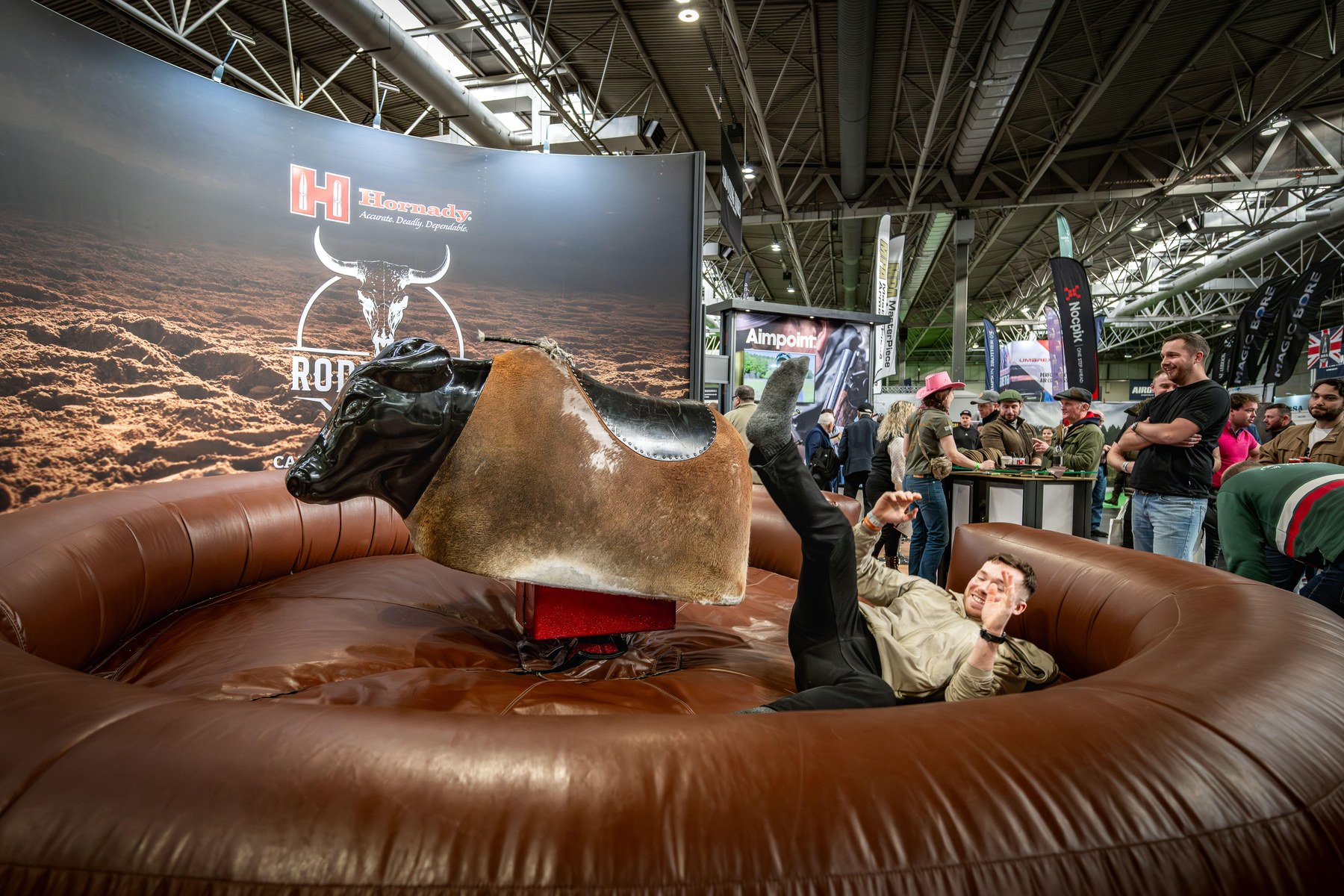 The Hornady rodeo bull on the Edgar Brothers stand at the British Shooting Show