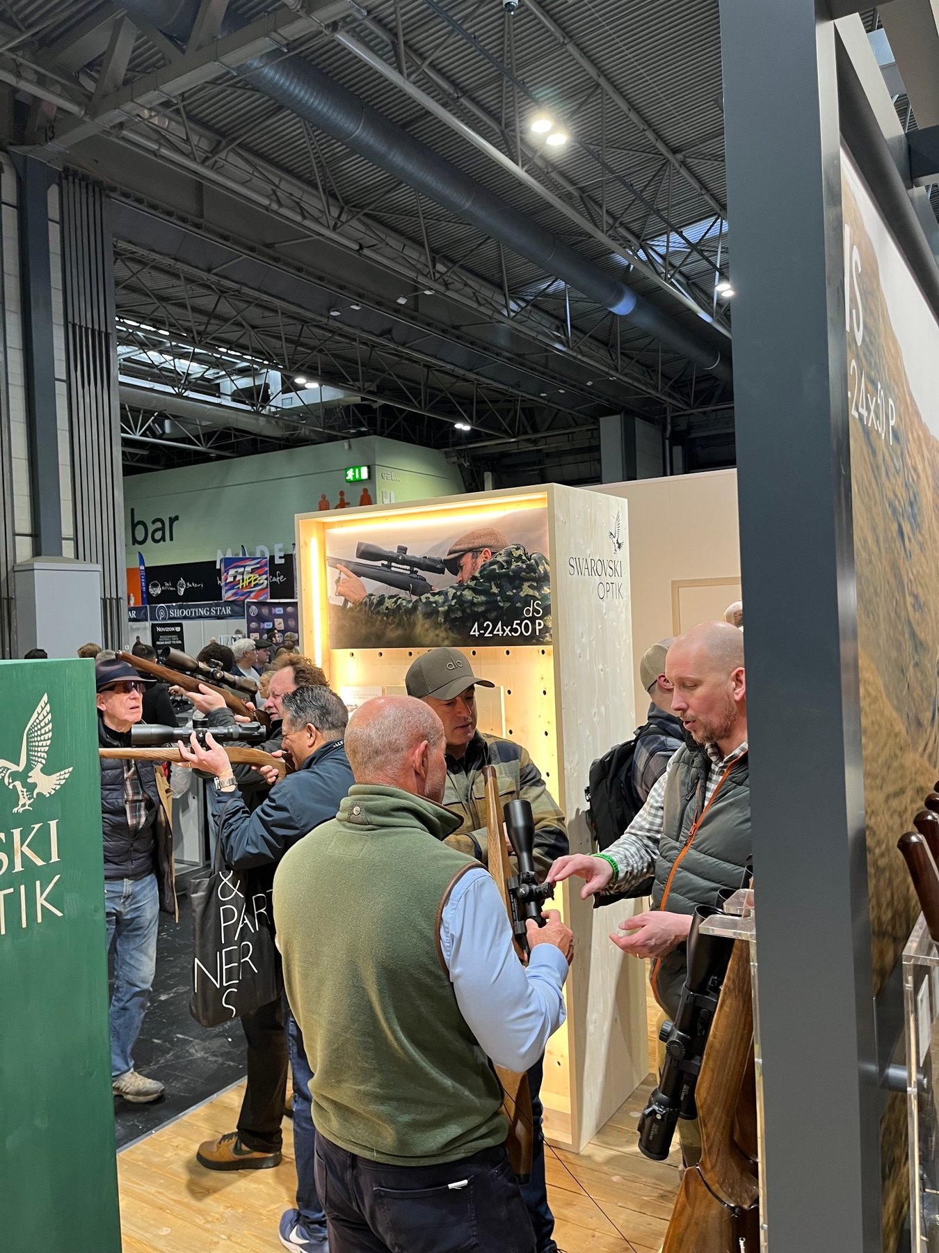 The dS rangefinding rifle scope display on the Swarovski Optik stand at the British Shooting Show
