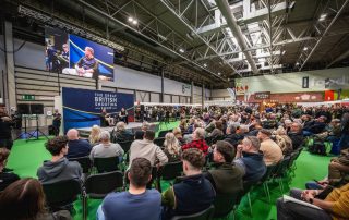 A packed audience at the main stage of the Great British Shooting Show at the NEC Birmingham